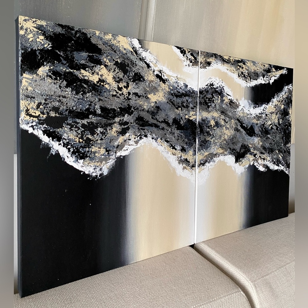 Abstract Canvas Painting Black Grey Art